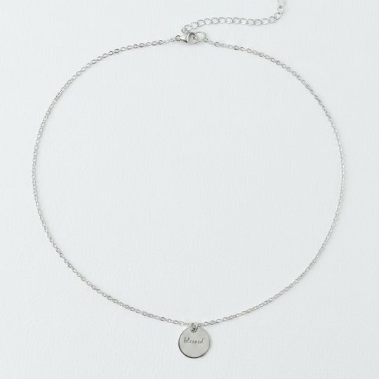 Silver Word Disk Necklace BLESSED