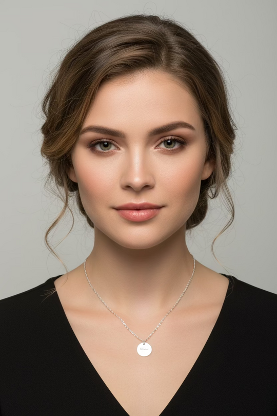 Silver Word Disk Necklace BLESSED