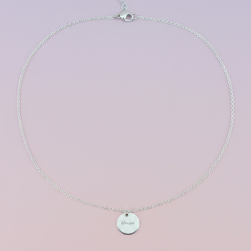 Silver Word Disk Necklace BLESSED