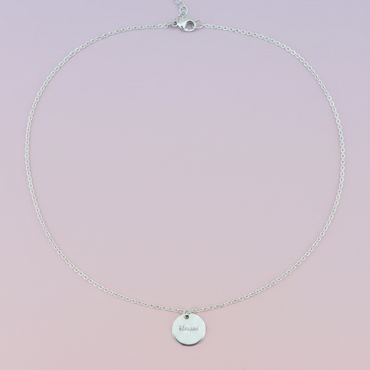 Silver Word Disk Necklace BLESSED