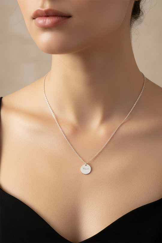Silver Word Disk Necklace BLESSED