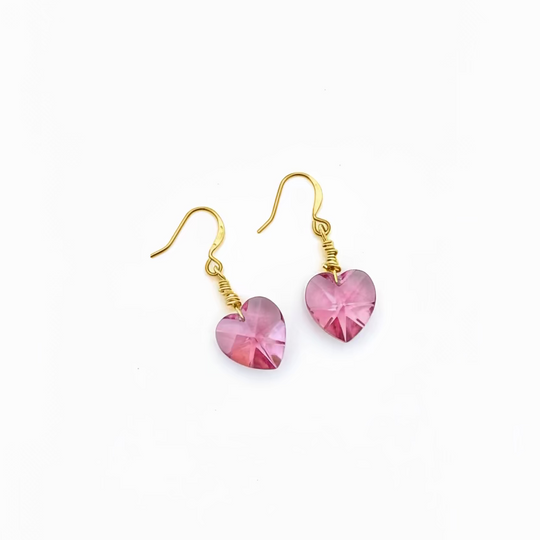 Pink Crystal Heart Earrings