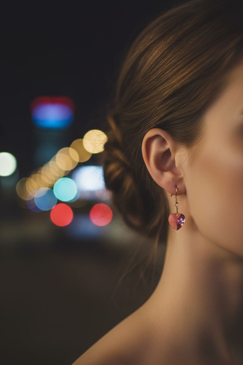 Pink Crystal Heart Earrings