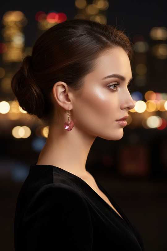 Pink Crystal Heart Earrings