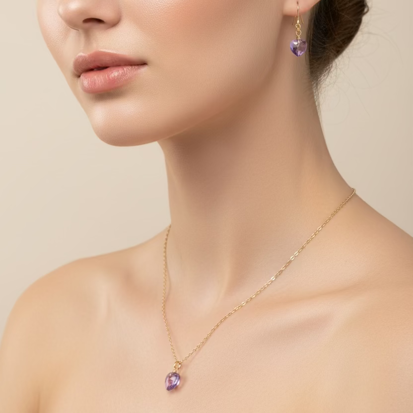 Light Purple Crystal Heart Earrings