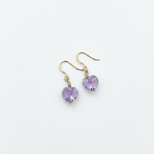 Light Purple Crystal Heart Earrings