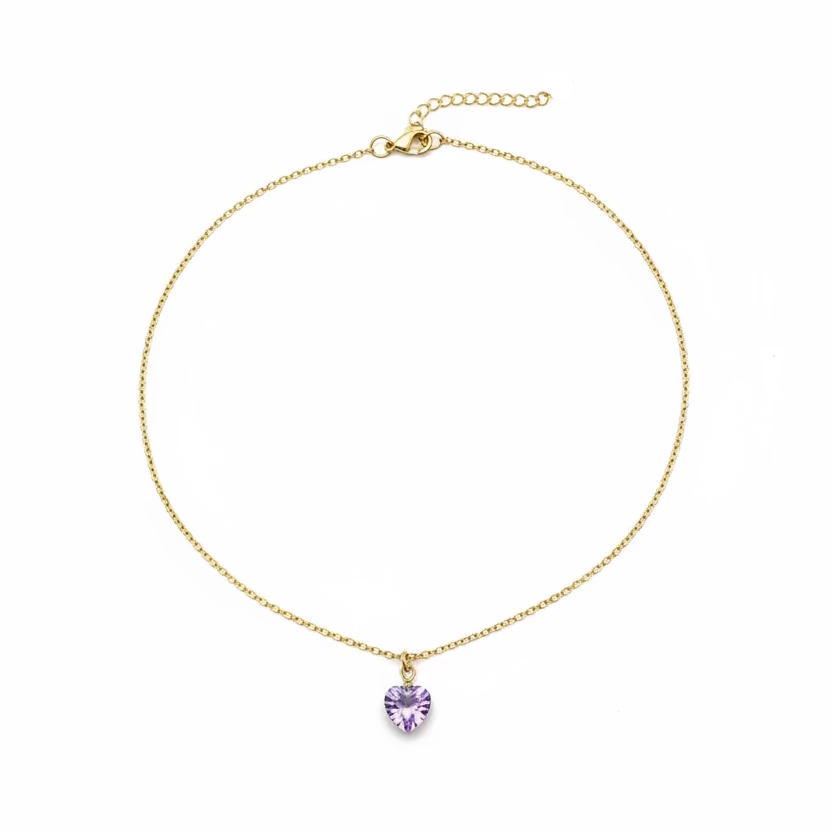 Light Purple Crystal Heart Necklace