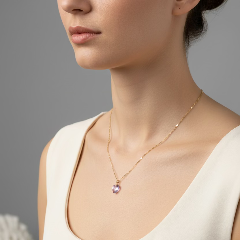 Light Purple Crystal Heart Necklace
