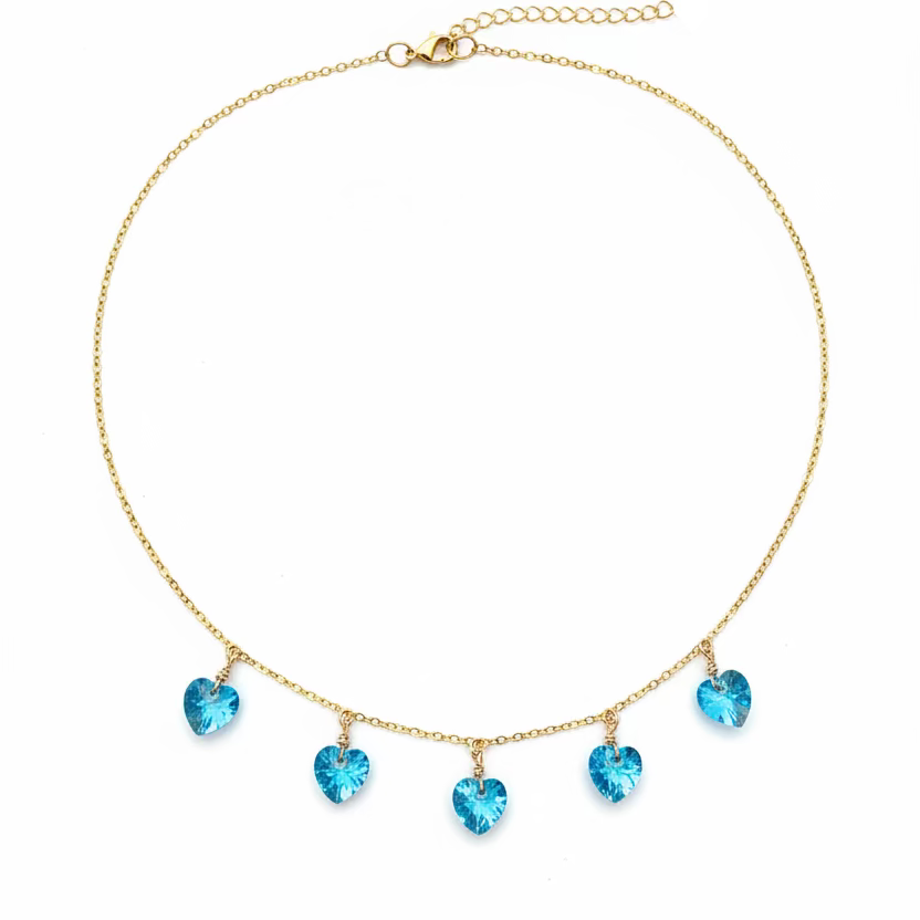 Aqua Crystal Heart Choker Necklace