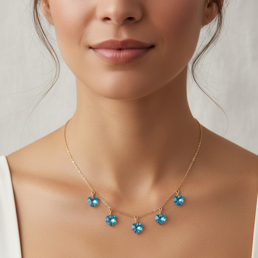 Aqua Crystal Heart Choker Necklace