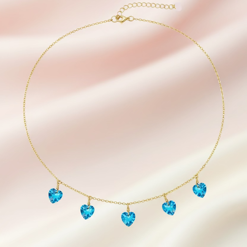 Aqua Crystal Heart Choker Necklace
