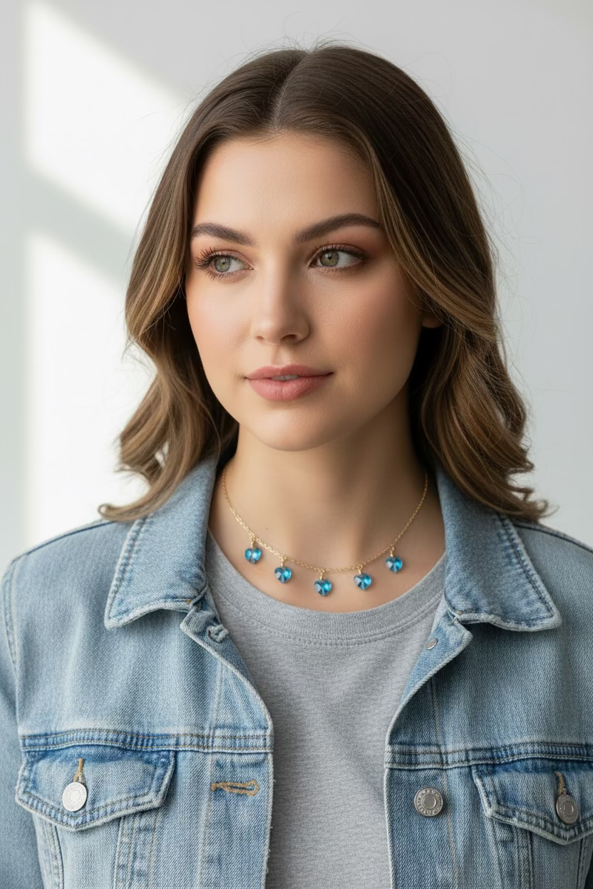 Aqua Crystal Heart Choker Necklace