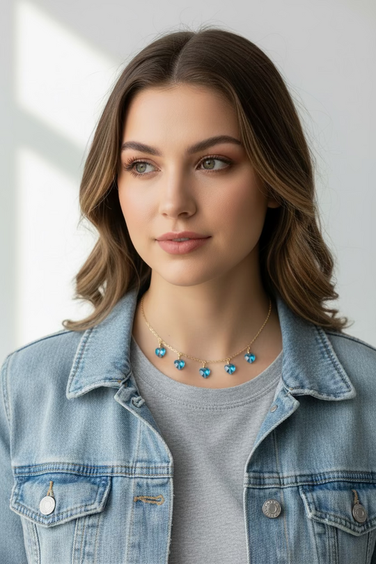 Aqua Crystal Heart Choker Necklace