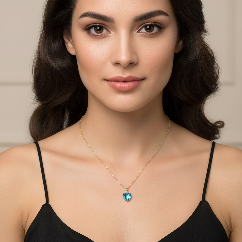 Aqua Crystal Heart Necklace