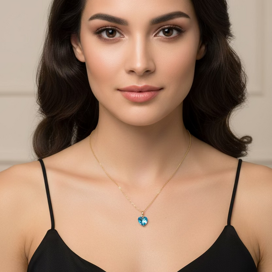 Aqua Crystal Heart Necklace