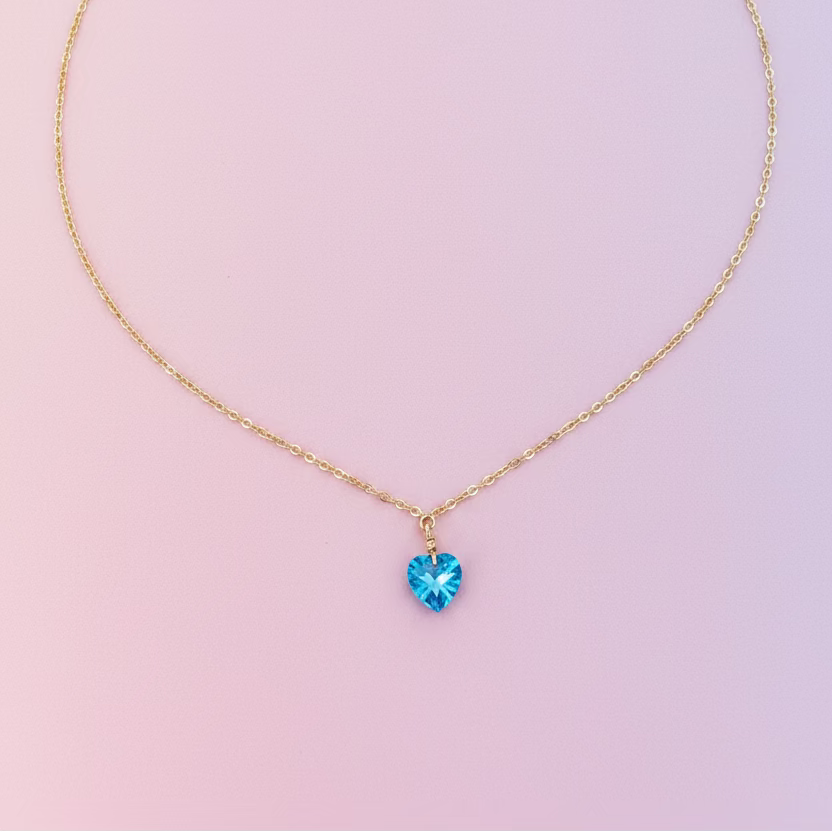 Aqua Crystal Heart Necklace