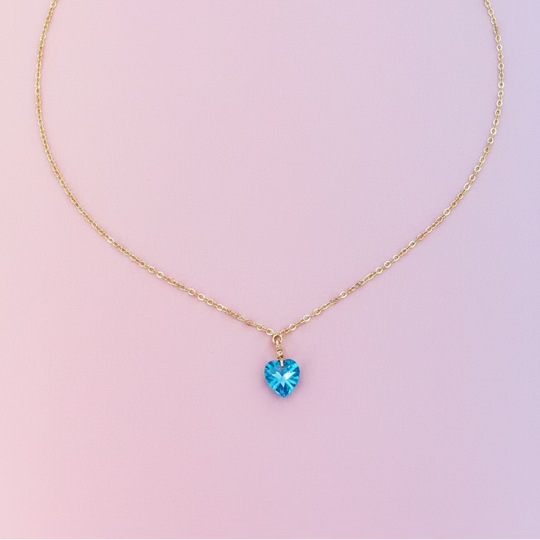Aqua Crystal Heart Necklace