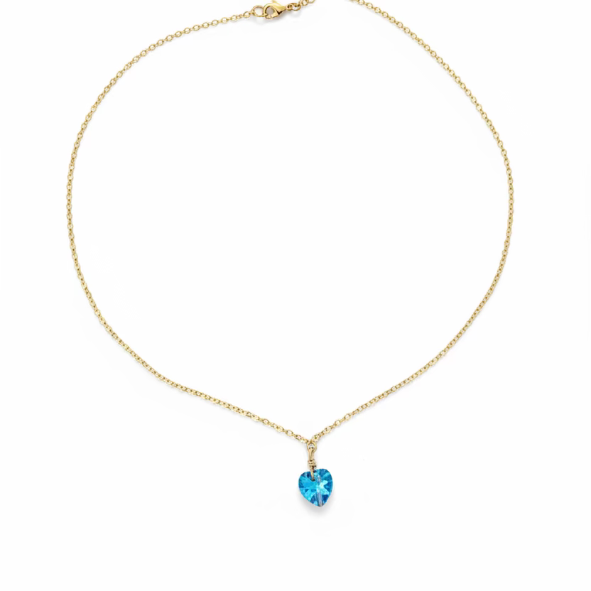 Aqua Crystal Heart Necklace