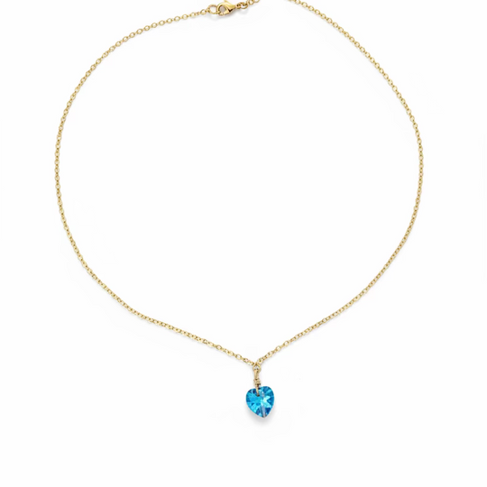 Aqua Crystal Heart Necklace