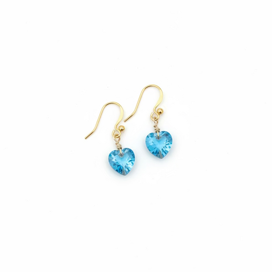 Aqua Blue Crystal Heart Earrings