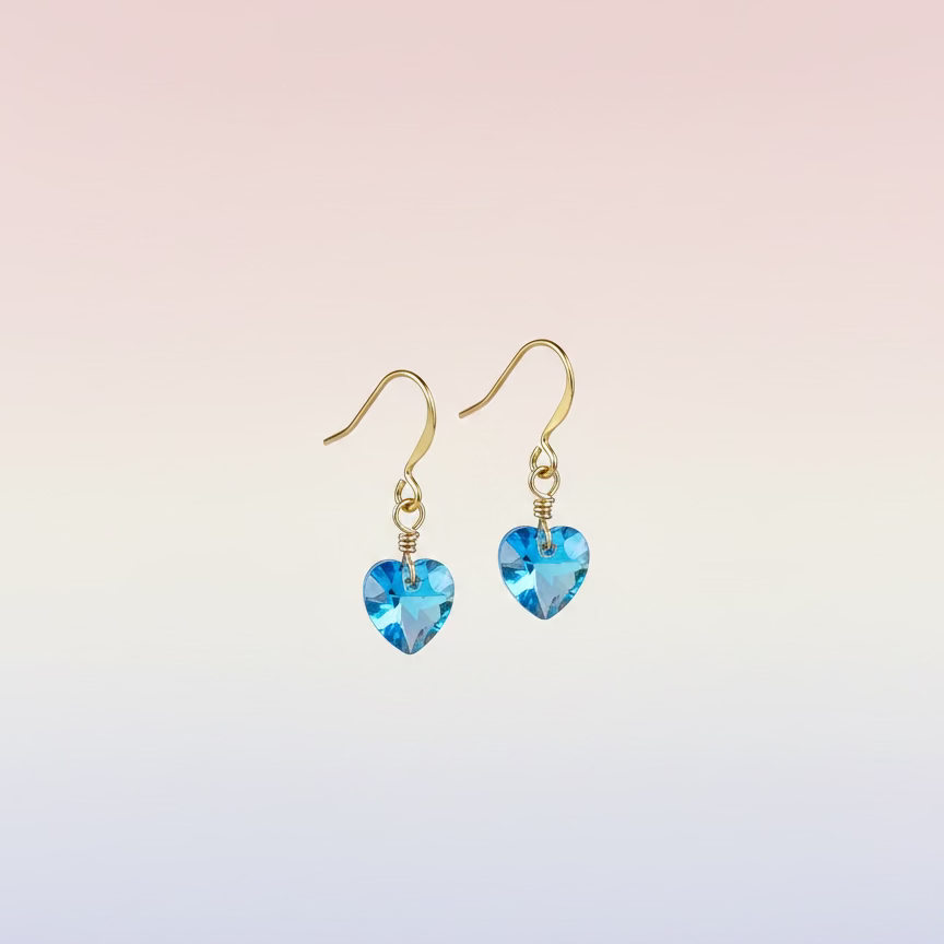 Aqua Blue Crystal Heart Earrings