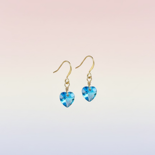 Aqua Blue Crystal Heart Earrings