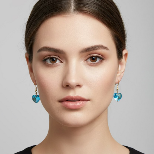 Aqua Blue Crystal Heart Earrings