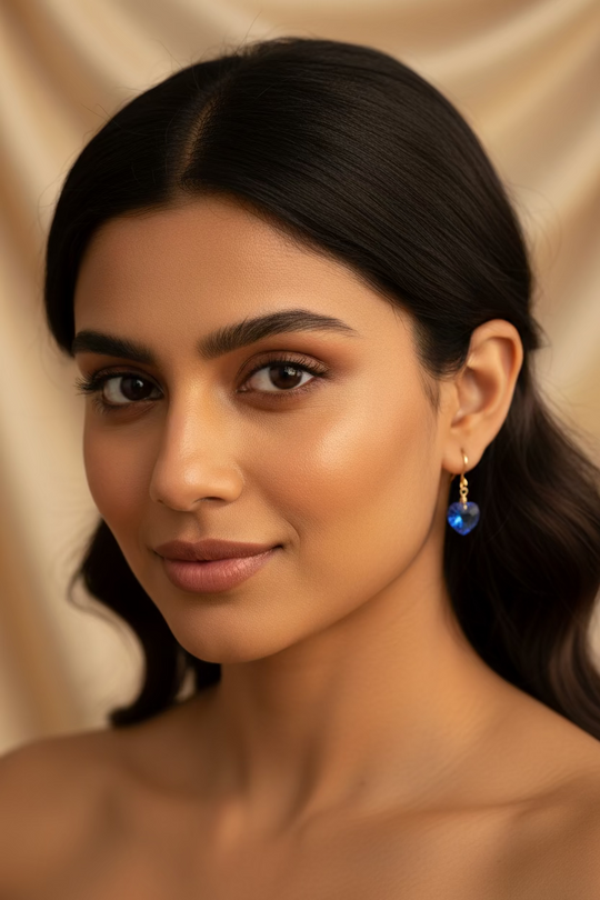 Sapphire Blue Crystal Heart Earrings