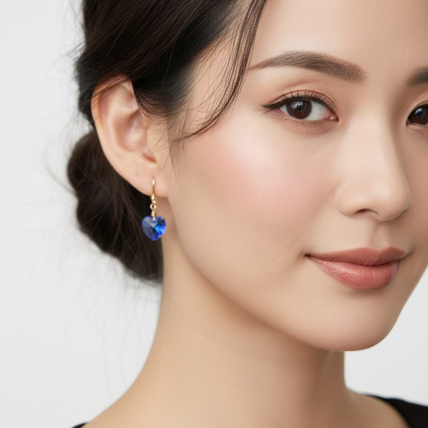 Sapphire Blue Crystal Heart Earrings