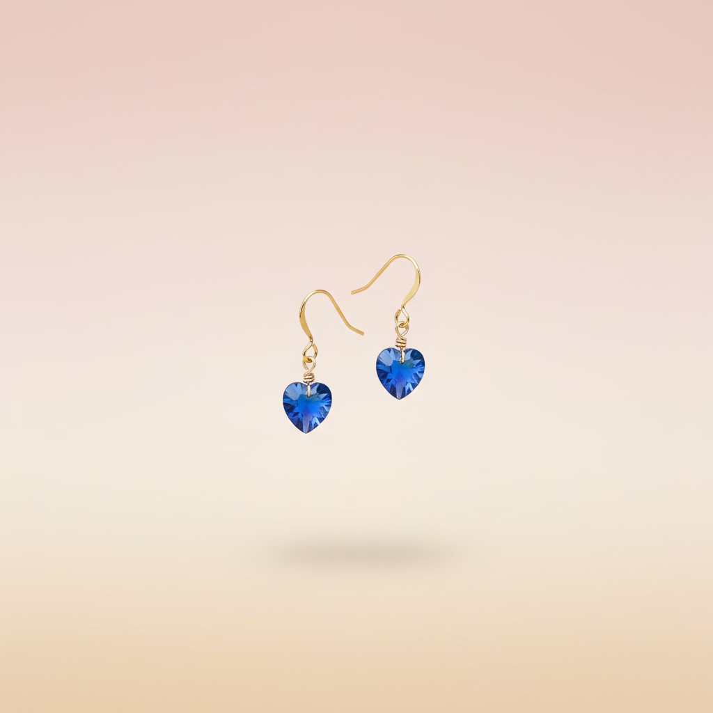 Sapphire Blue Crystal Heart Earrings