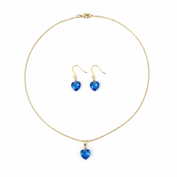 Sapphire Blue Crystal Heart Necklace and Earring Set