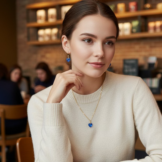 Sapphire Blue Crystal Heart Necklace and Earring Set