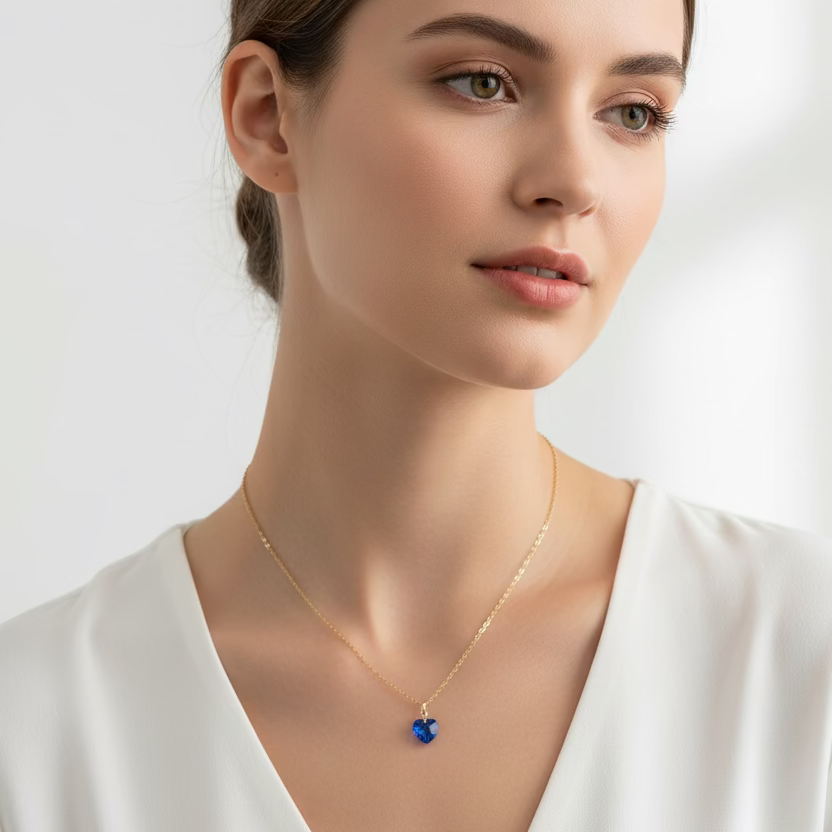 Sapphire Blue Crystal Heart Necklace