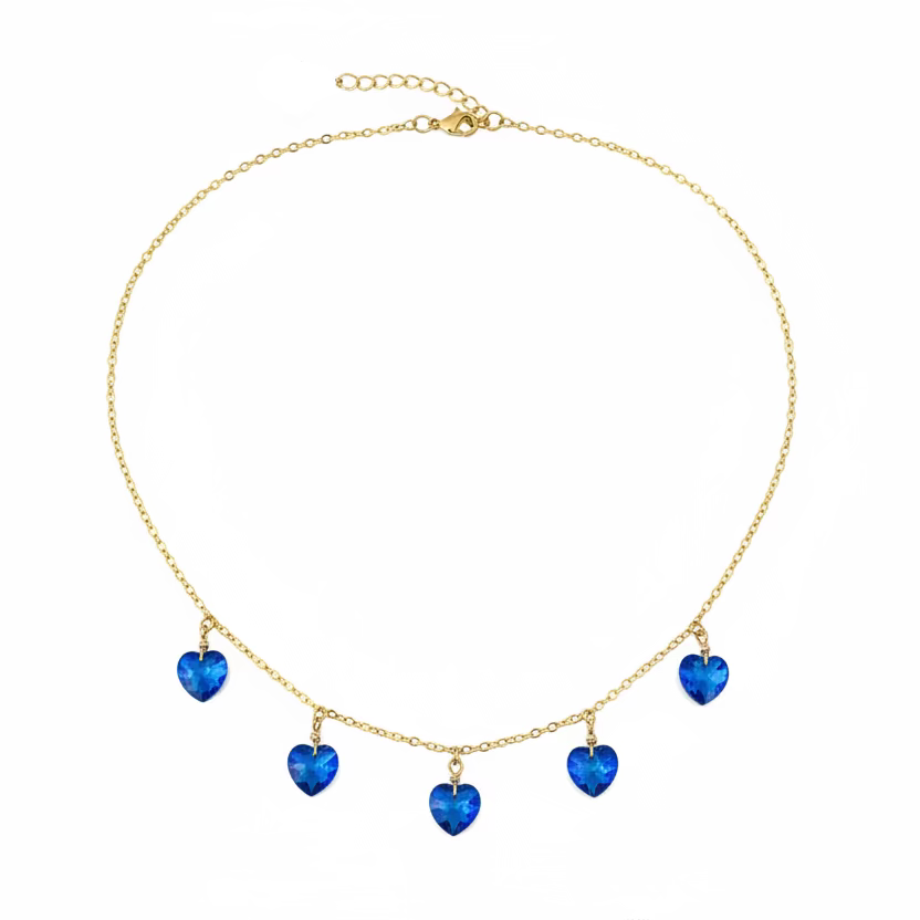 Sapphire Blue Crystal Heart Choker Necklace