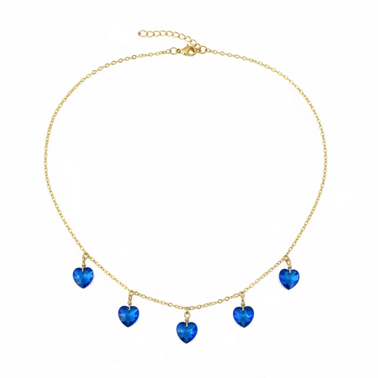 Sapphire Blue Crystal Heart Choker Necklace