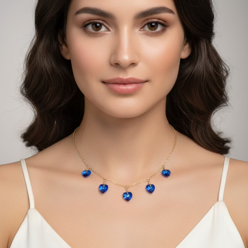 Sapphire Blue Crystal Heart Choker Necklace