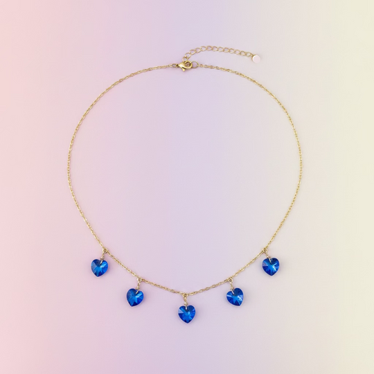 Sapphire Blue Crystal Heart Choker Necklace