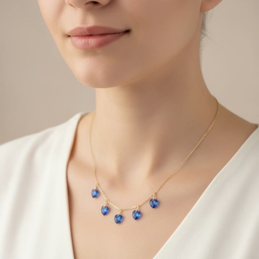 Sapphire Blue Crystal Heart Choker Necklace