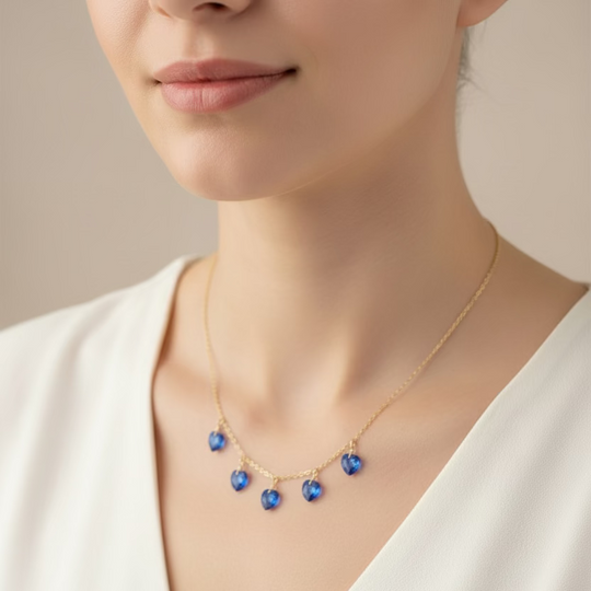 Sapphire Blue Crystal Heart Choker Necklace