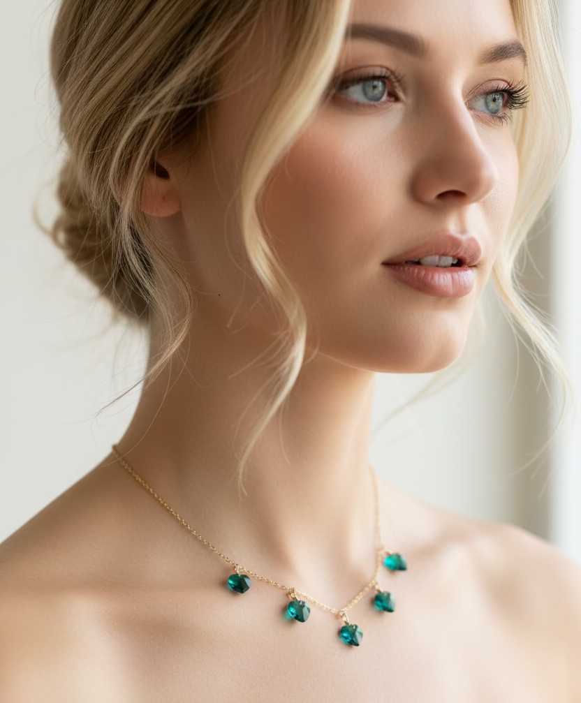 Emerald Green Crystal Heart Choker Necklace