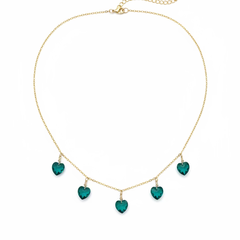 Emerald Green Crystal Heart Choker Necklace