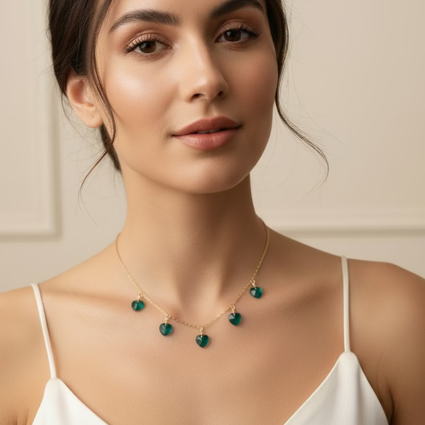 Emerald Green Crystal Heart Choker Necklace