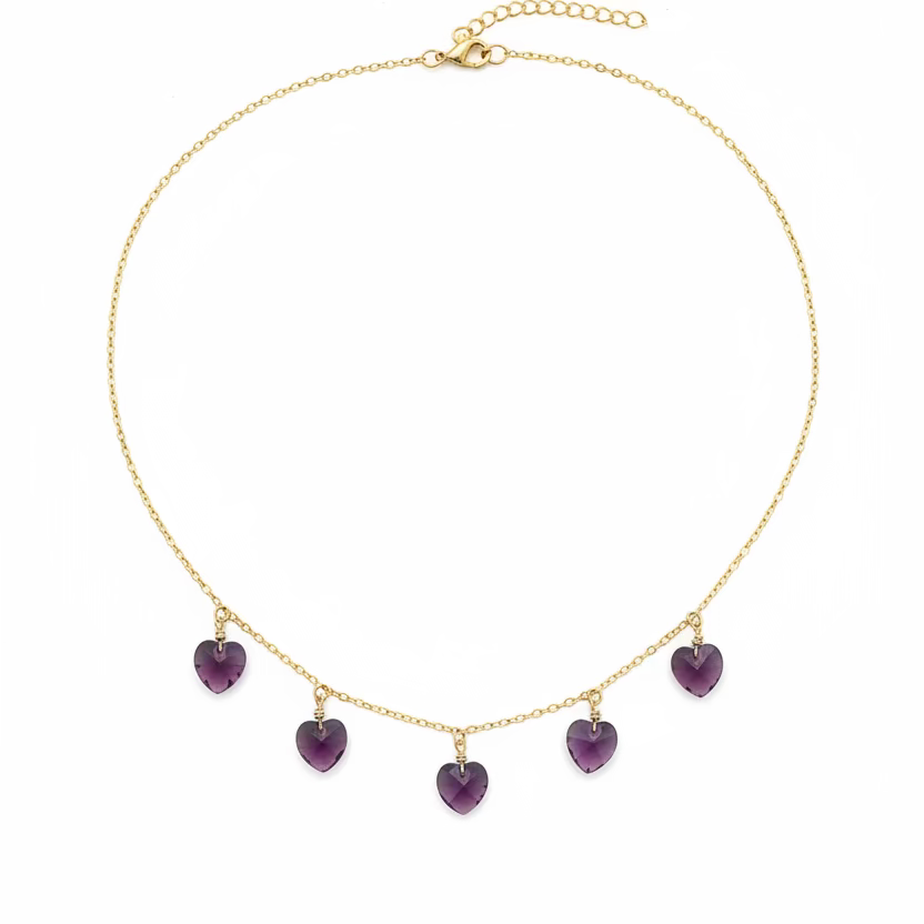 Amethyst Purple Crystal Heart Choker Necklace