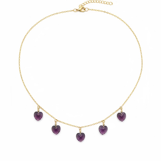 Amethyst Purple Crystal Heart Choker Necklace
