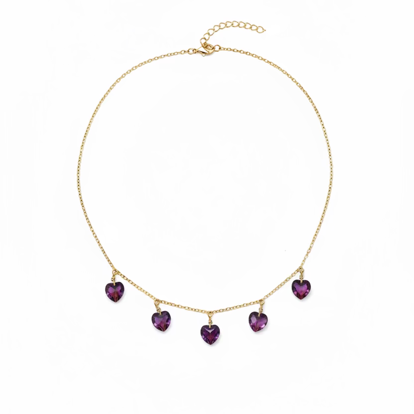 Amethyst Purple Crystal Heart Choker Necklace