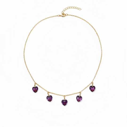 Amethyst Purple Crystal Heart Choker Necklace