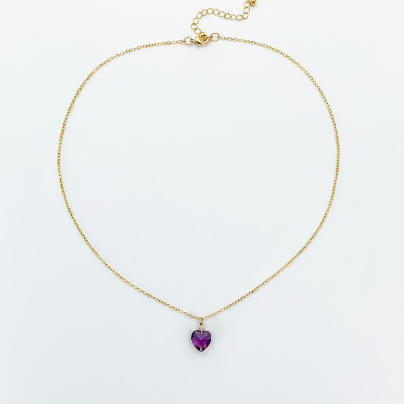 Amethyst Purple Crystal Heart Necklace
