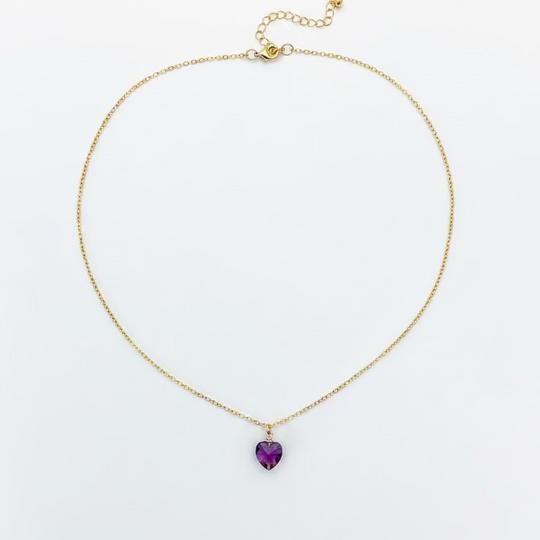 Amethyst Purple Crystal Heart Necklace