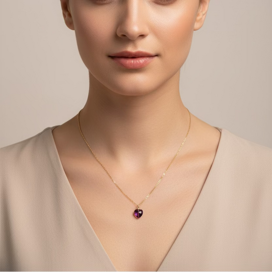 Amethyst Purple Crystal Heart Necklace