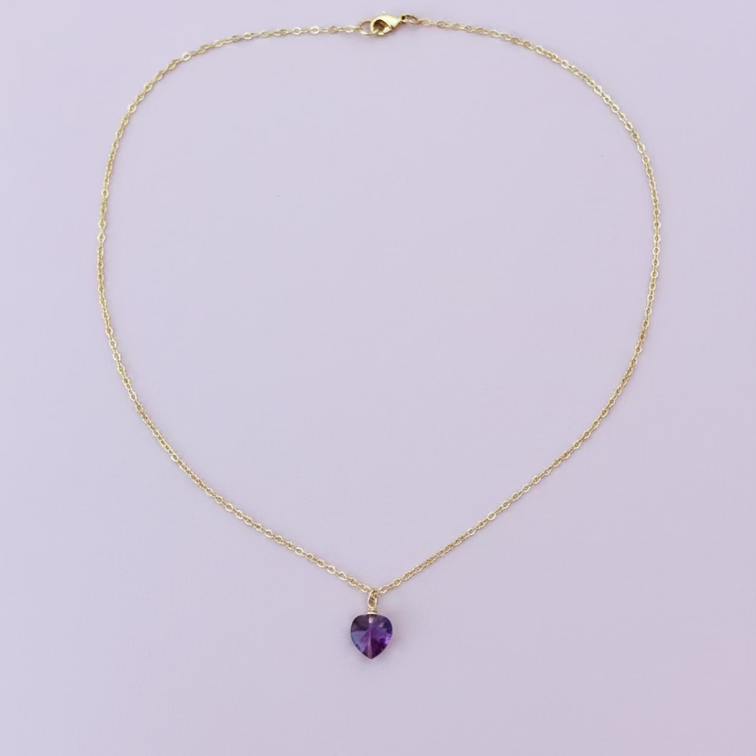 Amethyst Purple Crystal Heart Necklace